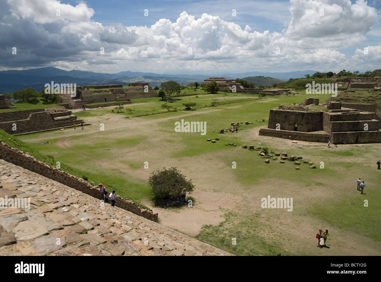 Monte Alban Ruin Site Oaxaca, Mexico, 500 BC-750 AD the oldest stone city in Mexico, Zapotec builders, stone pyramidal platforms Stock Photo