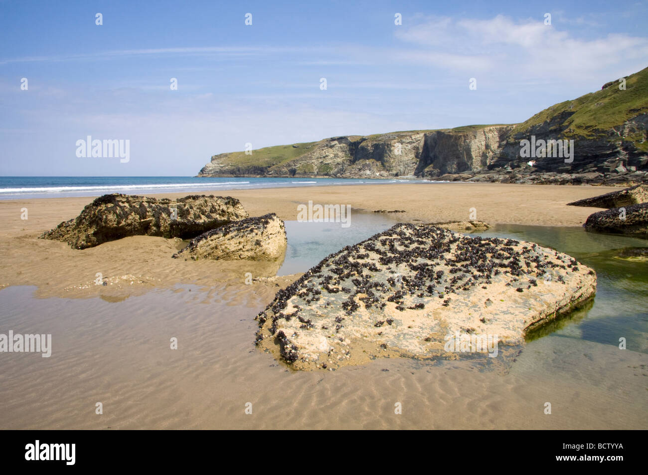 Trebarwith Strand beach north Cornwall England Stock Photo Alamy
