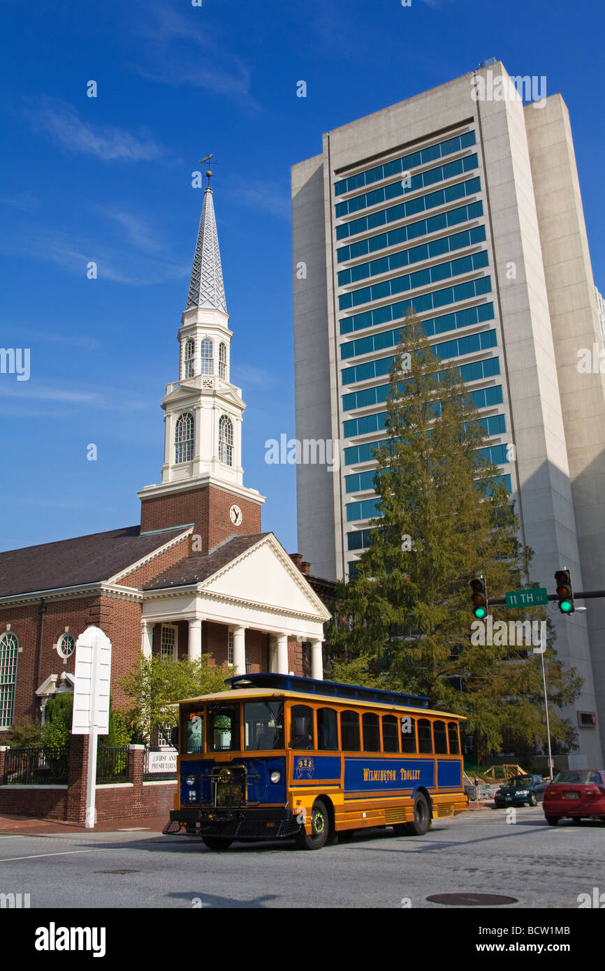 First & Central Prebyterian Church & HSBC Tower, Wilmington City, Delaware State, USA Stock Photo