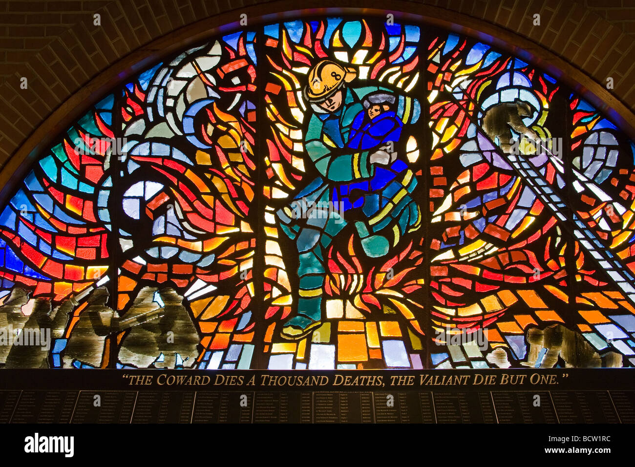 Stained glass in a museum, Willet Stained Glass Studios, Fireman's Hall