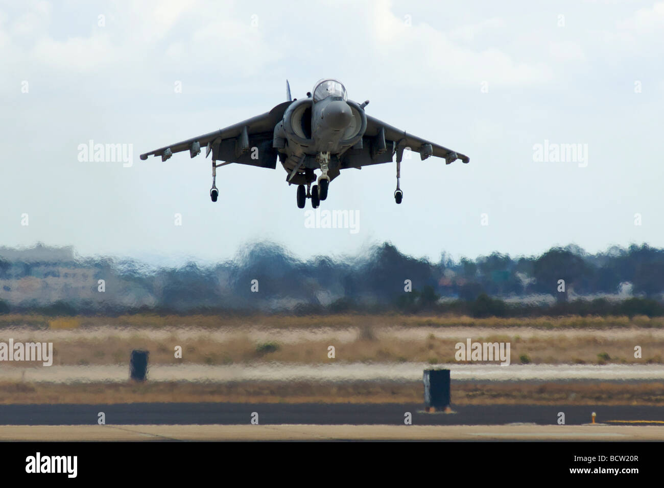 AV 8B Harrier Jet of the United States Marine Corps during a flight demonstation at the Miramar Airshow 2008  Stock Photo