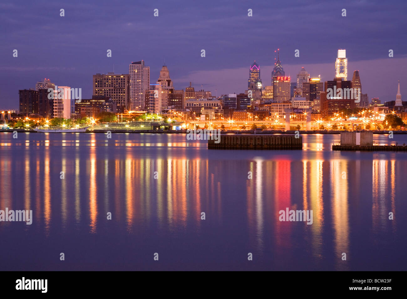 Reflection of buildings in water, Delaware River, Philadelphia