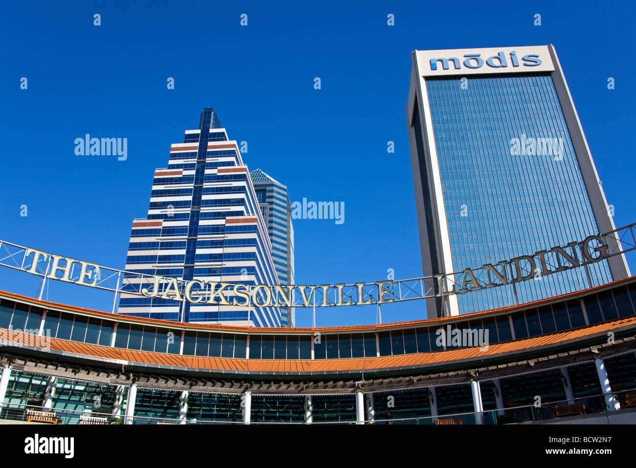 Low angle view of buildings, Modis Tower, Jacksonville, Duval County, Florida, USA Stock Photo