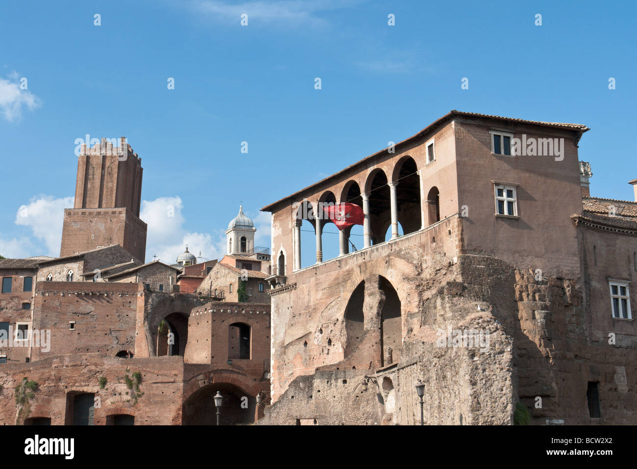 Loggia dei cavalieri di Rodi and Torre delle Milizie Stock Photo