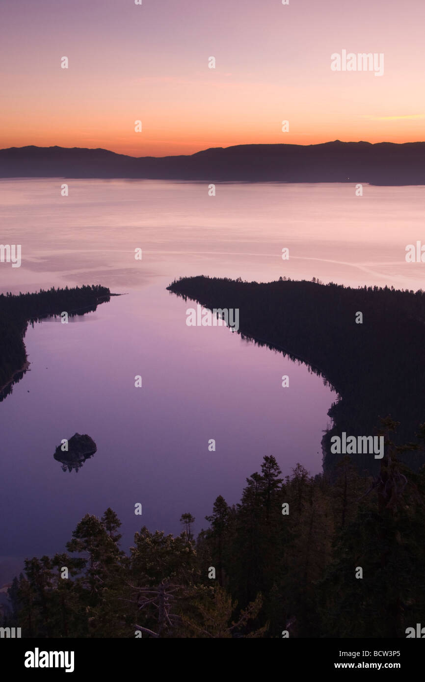 High angle view of a lake, Emerald Bay, Lake Tahoe, California, USA Stock Photo
