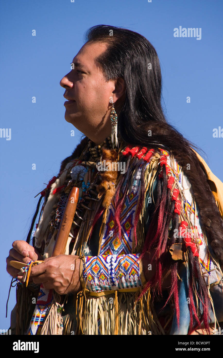 Lakota man in traditional clothing, Donner Summit, Truckee, California, USA Stock Photo