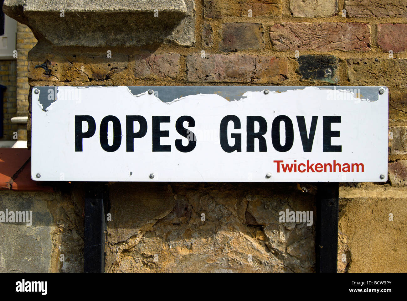 street sign for popes grove,  named after the 18th century writer alexander pope, in twickenham, middlesex, england Stock Photo
