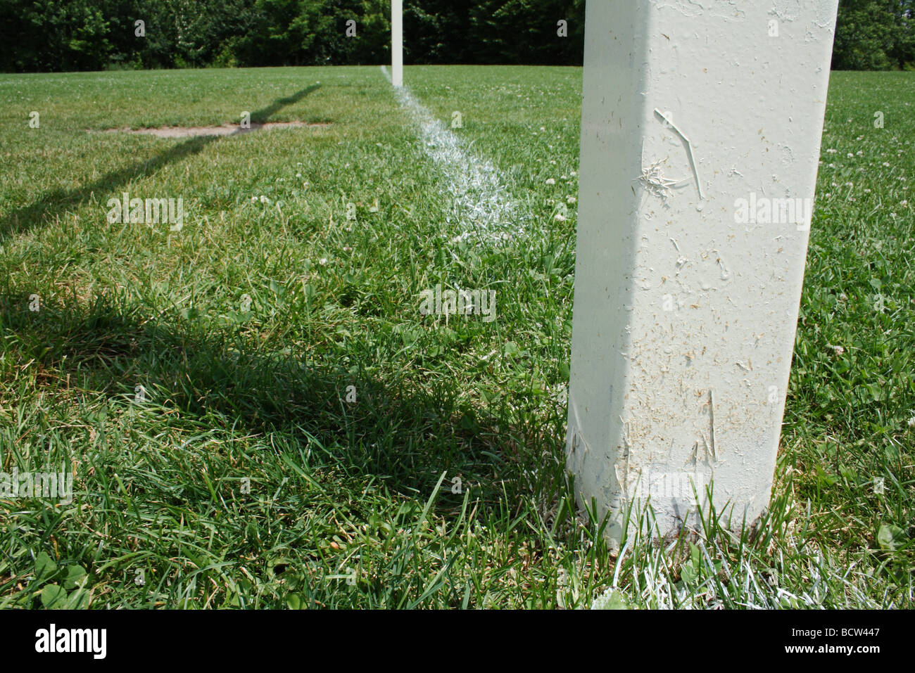 Soccer Goal Posts and Goal Line in Public Park Horizontal Stock Photo