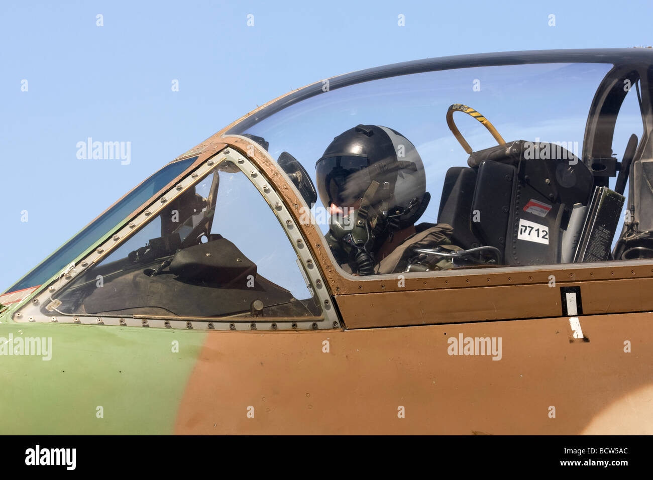 Israeli Pilot in the cockpit of a Mcdonnell Douglas Skyhawk fighter jet Stock Photo