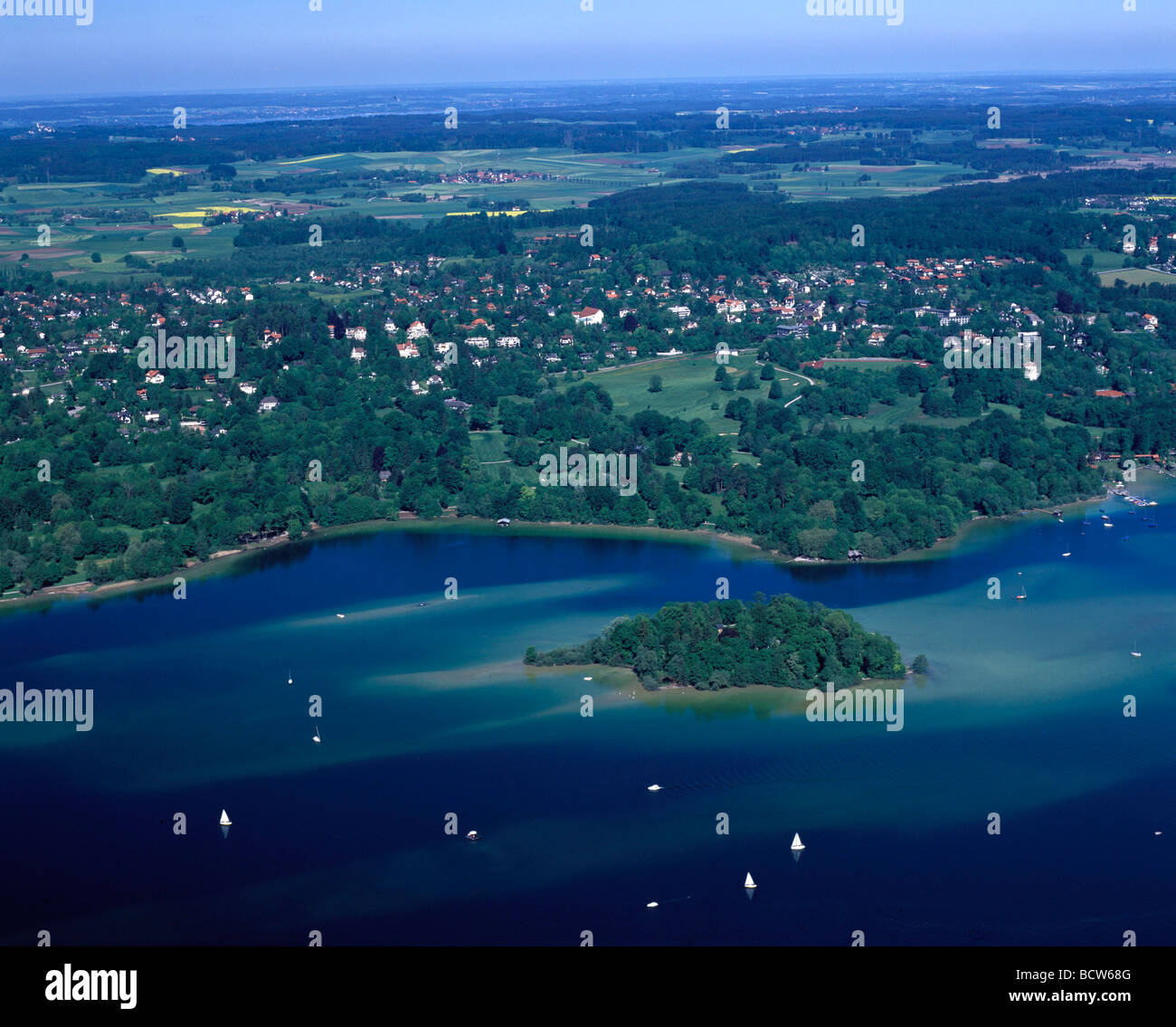 Roseninsel island, aerial picture, Feldafing at Lake Starnberg, Upper