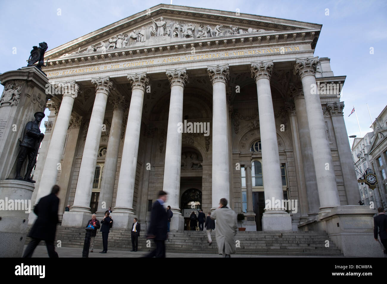 Front entrance to the Royal Exchange in the City of London, England. Stock Photo