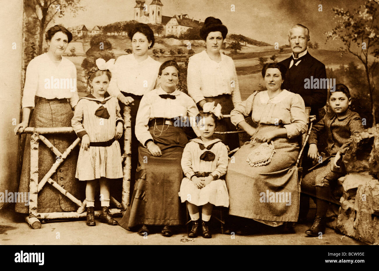 Large family, historic photo circa 1915 Stock Photo