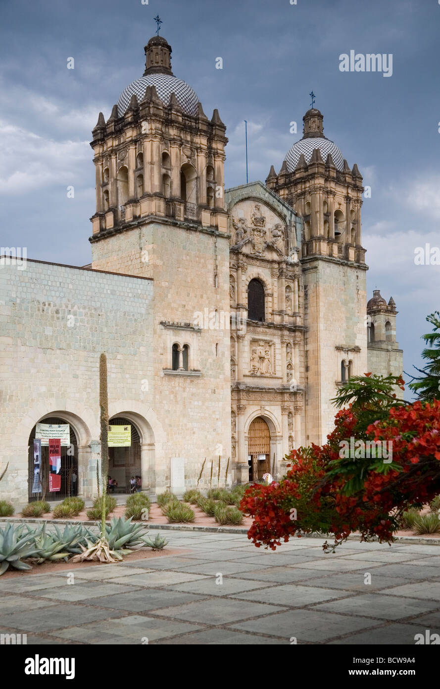 The Santo Domingo Church begun in 1572 by the Dominican  order is now a Museum on a pedestrian-only street in Oaxaca City Mexico Stock Photo
