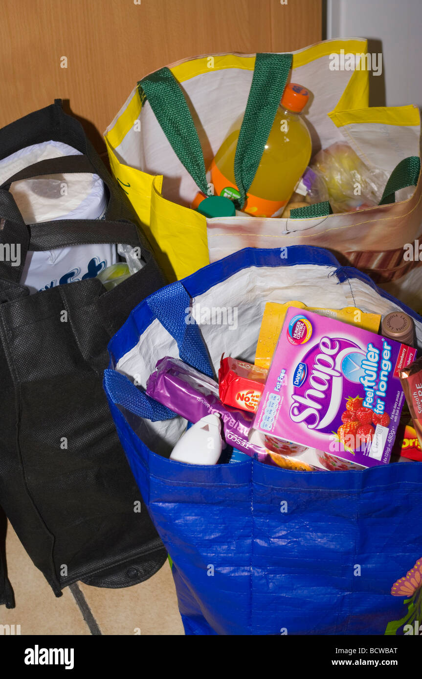Groceries In Reusable Carrier Bags Stock Photo Alamy