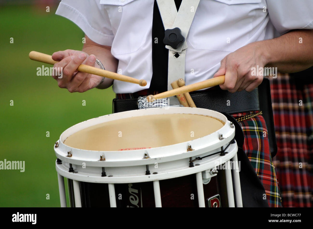 Marching Band wearing kilts/Sottish attire Norfolk East Anglia England Stock Photo Alamy