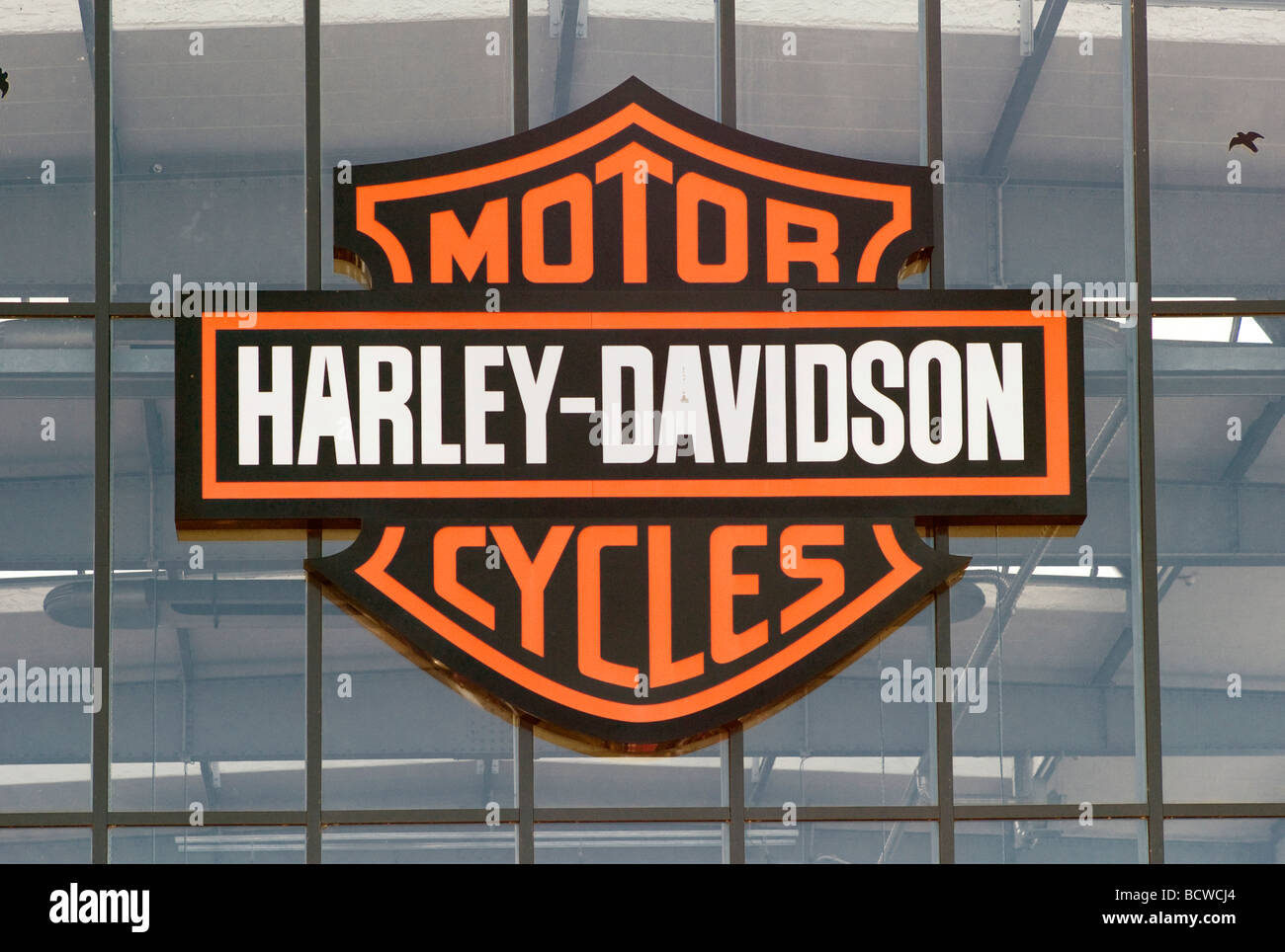 Harley Davidson Factory Frankfurt, official Harley Davidson dealer, Harley Davidson corporate logo, Frankfurt, Hessen Germany,  Stock Photo