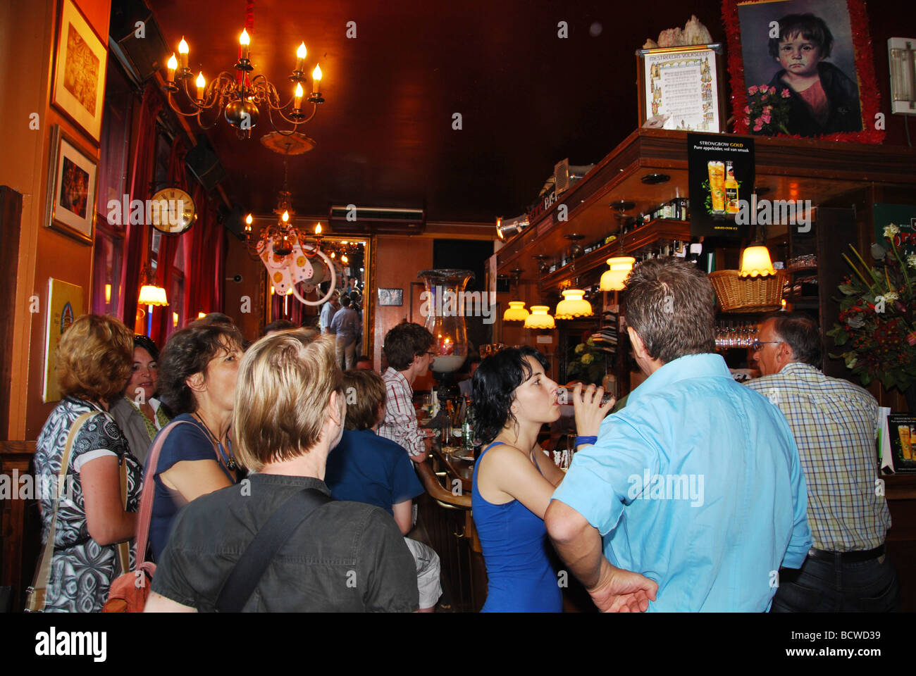 busy local pub cafe De Belsj, Maastricht Netherlands Stock Photo