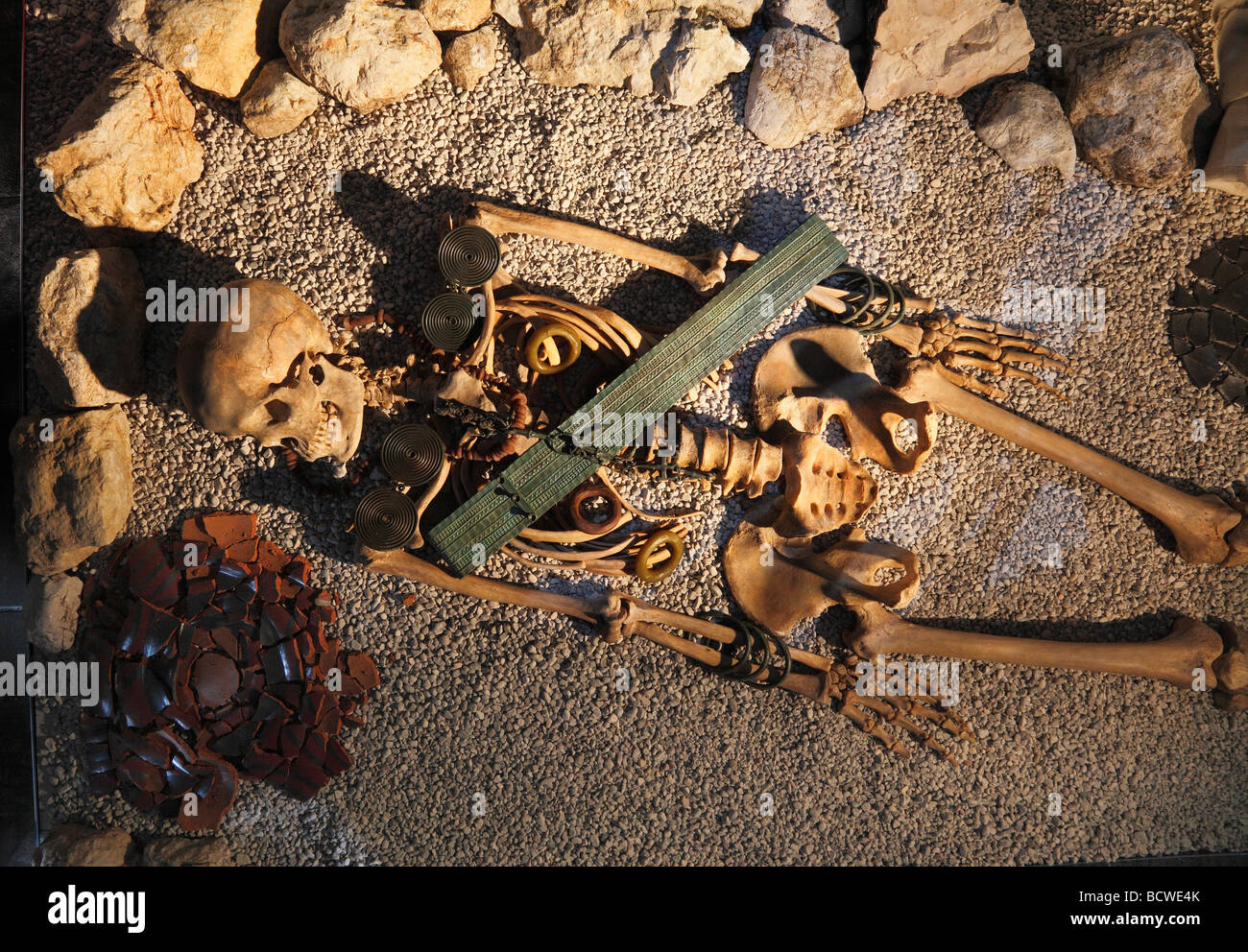 Replica of a grave from the Hallstatt culture, Hallstatt, Salzkammergut region, Upper Austria, Austria, Europe Stock Photo