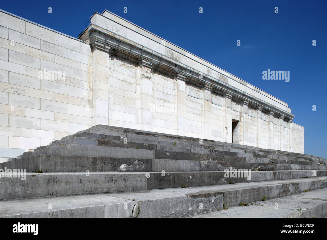 Adolf Hitler's tribune in front of the Zeppelinfeld field, Reichsparteitagsgelaende Nazi party rally grounds, the Third Reich,  Stock Photo