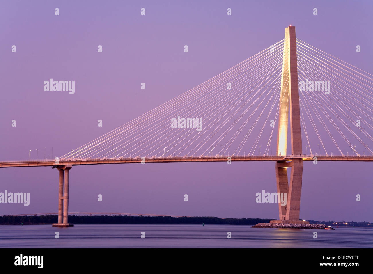 Suspension bridge across a river, Cooper River Bridge, Cooper River