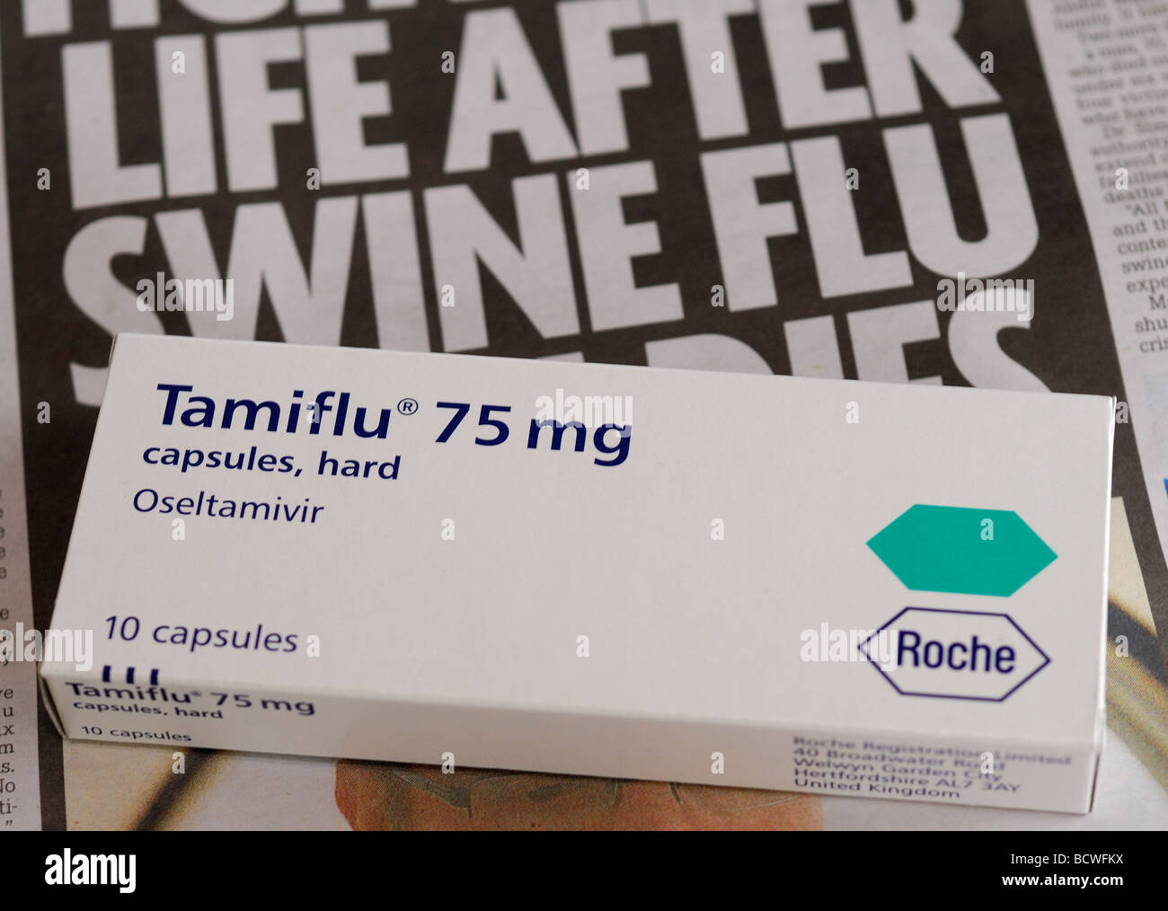 Box of Tamiflu Oseltamivir Tablets for treating Swine Flu Stock Photo