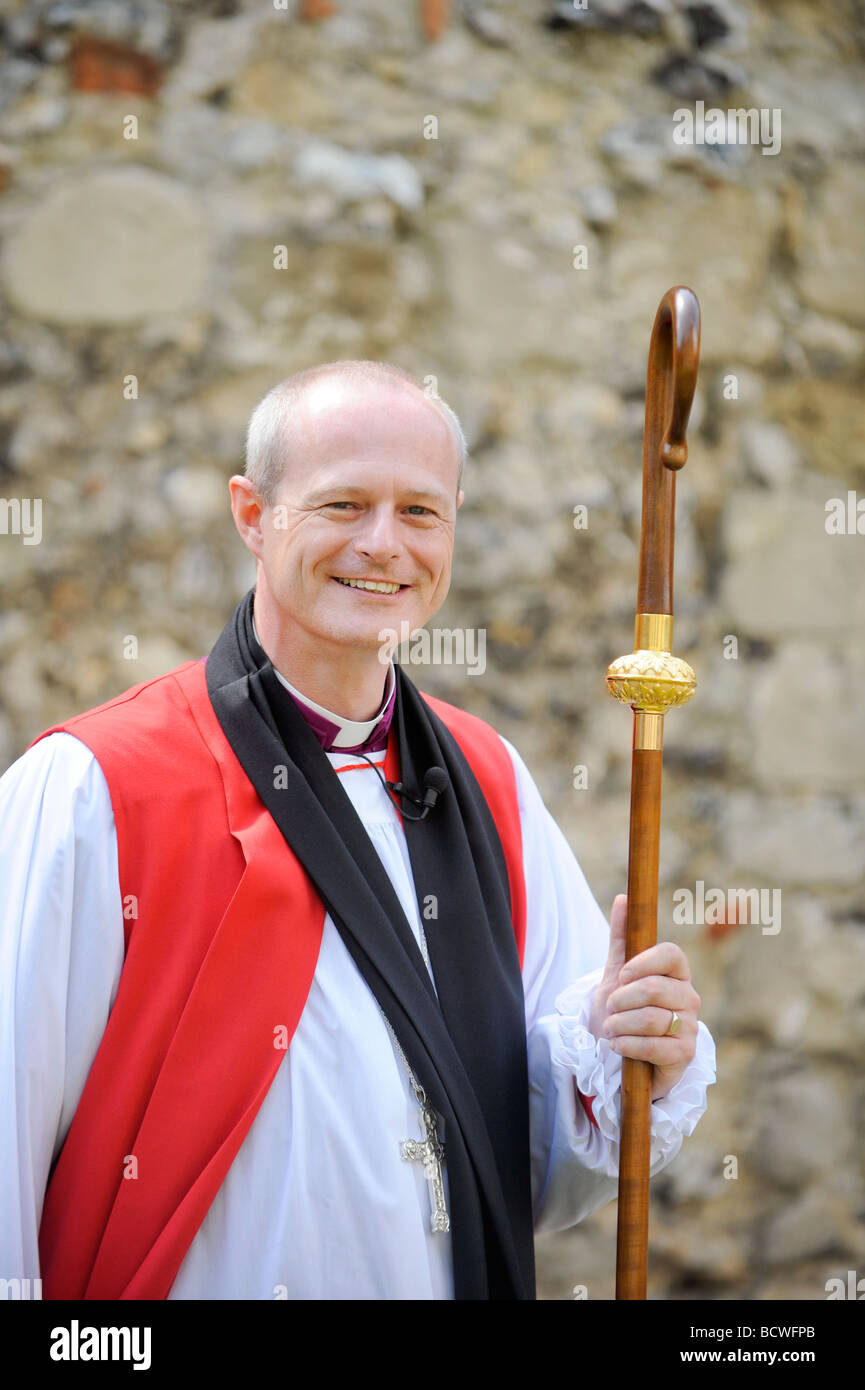 The new Bishop of Horsham Mark Sowerby after the ceremony by Archbishop of Canterbury Rowan Williams in Chichester, West Sussex. Stock Photo