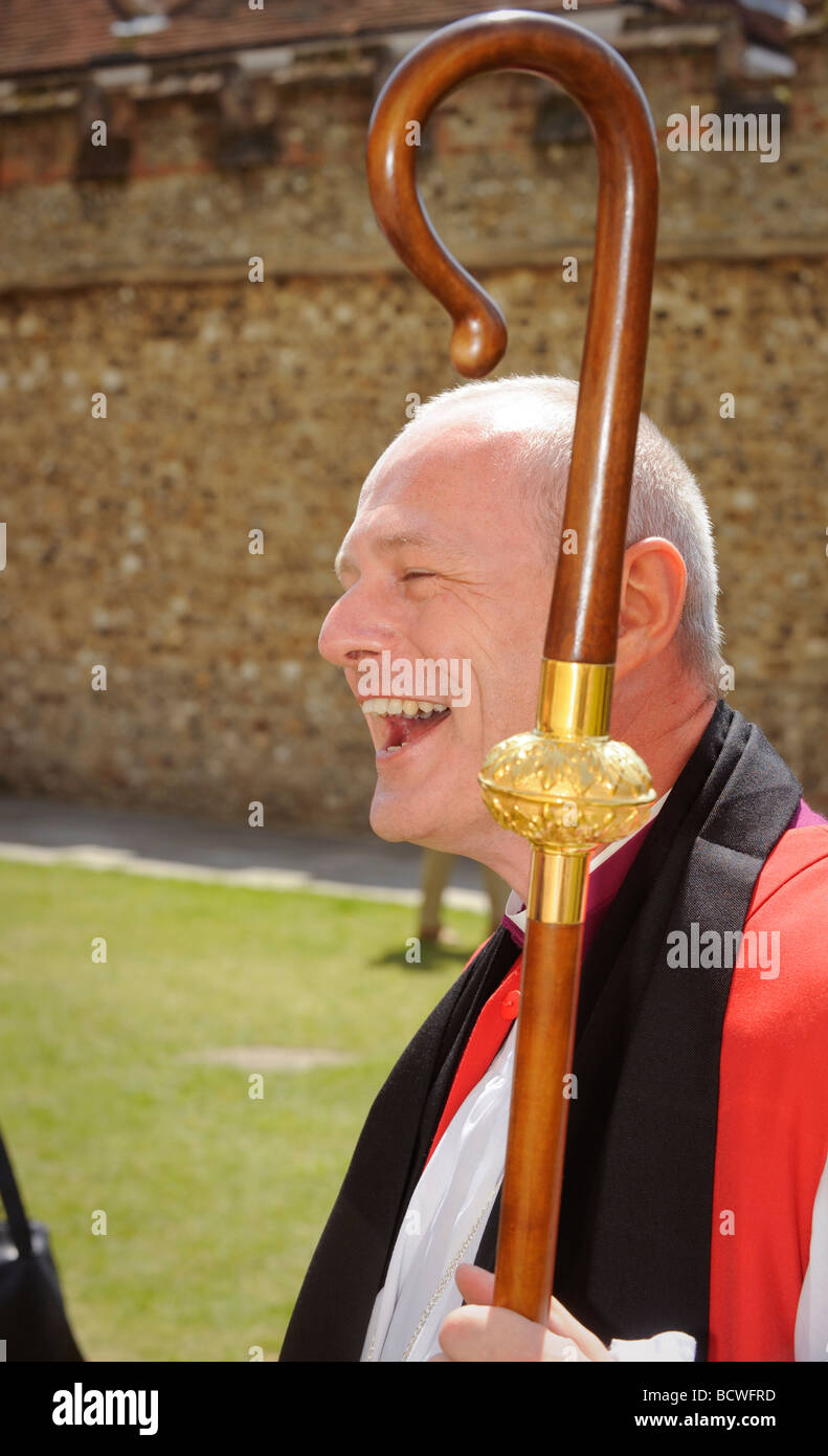 The new Bishop of Horsham Mark Sowerby after the ceremony by Archbishop of Canterbury Rowan Williams in Chichester, West Sussex. Stock Photo