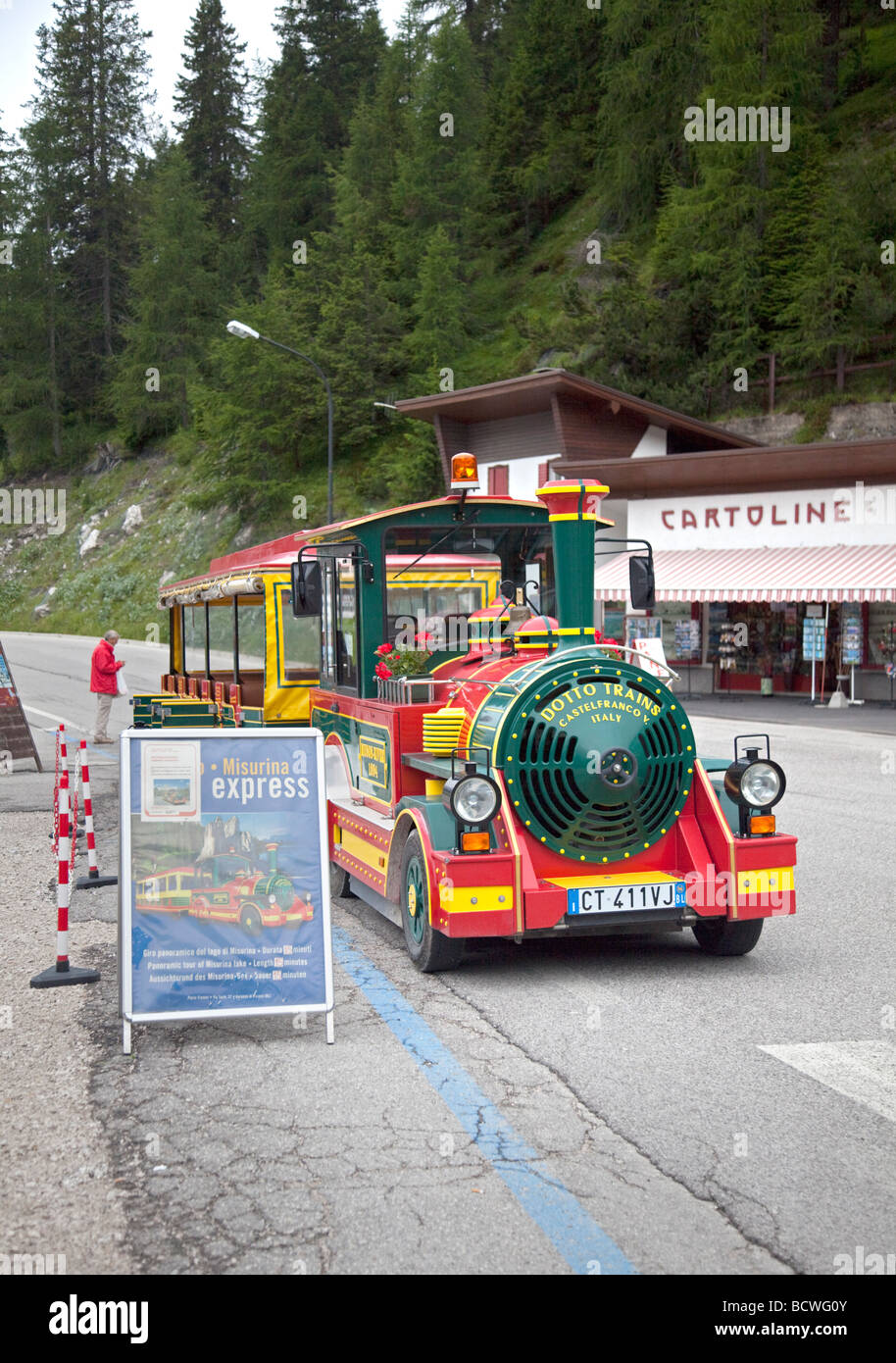 Misurina Road Train, Misurina, Dolomites, Italy Stock Photo