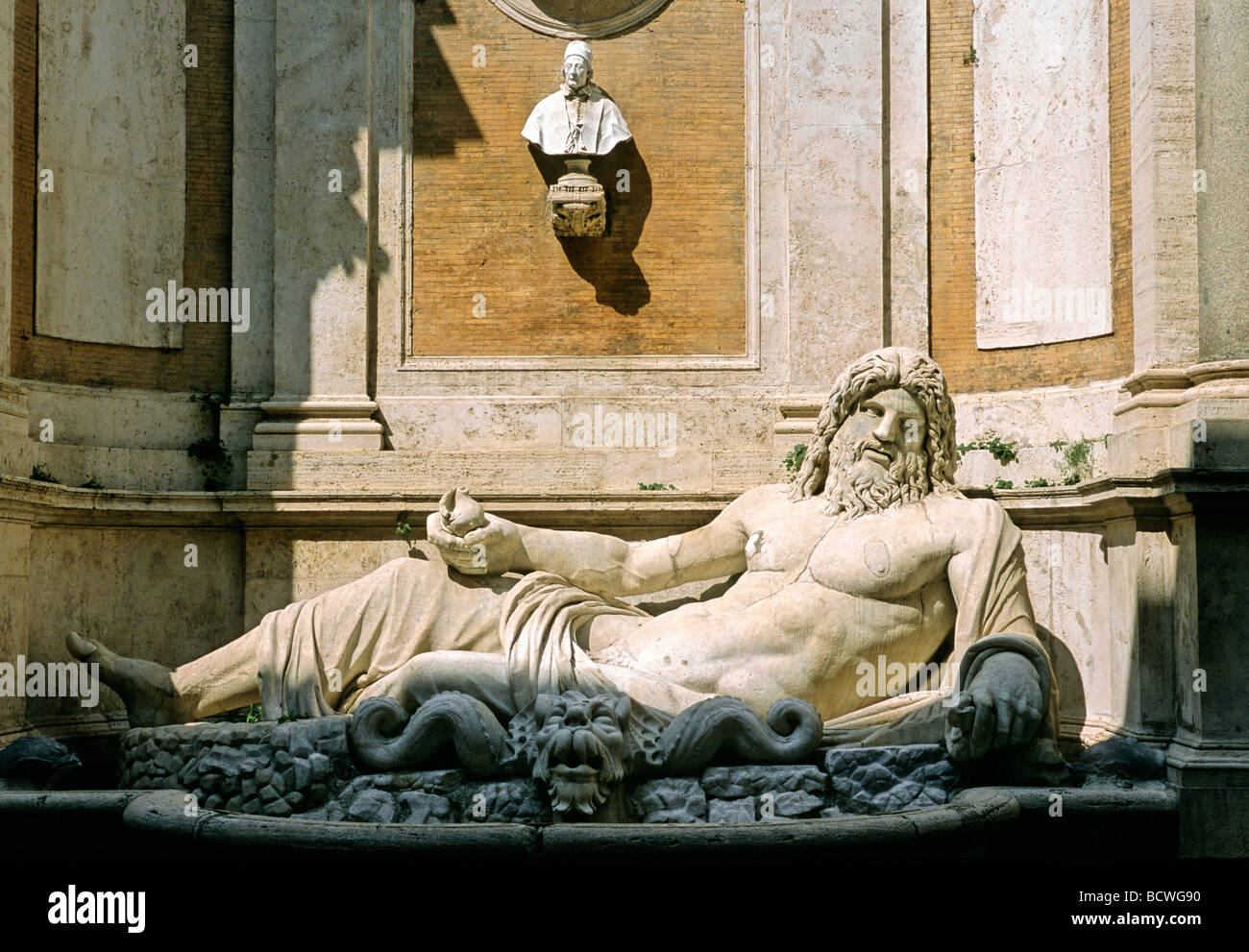 Reclining marble statue of the river god Marforio, Palazzo Nuovo, Capitoline Museums, Capitoline Hill, Piazza del Campidoglio,  Stock Photo