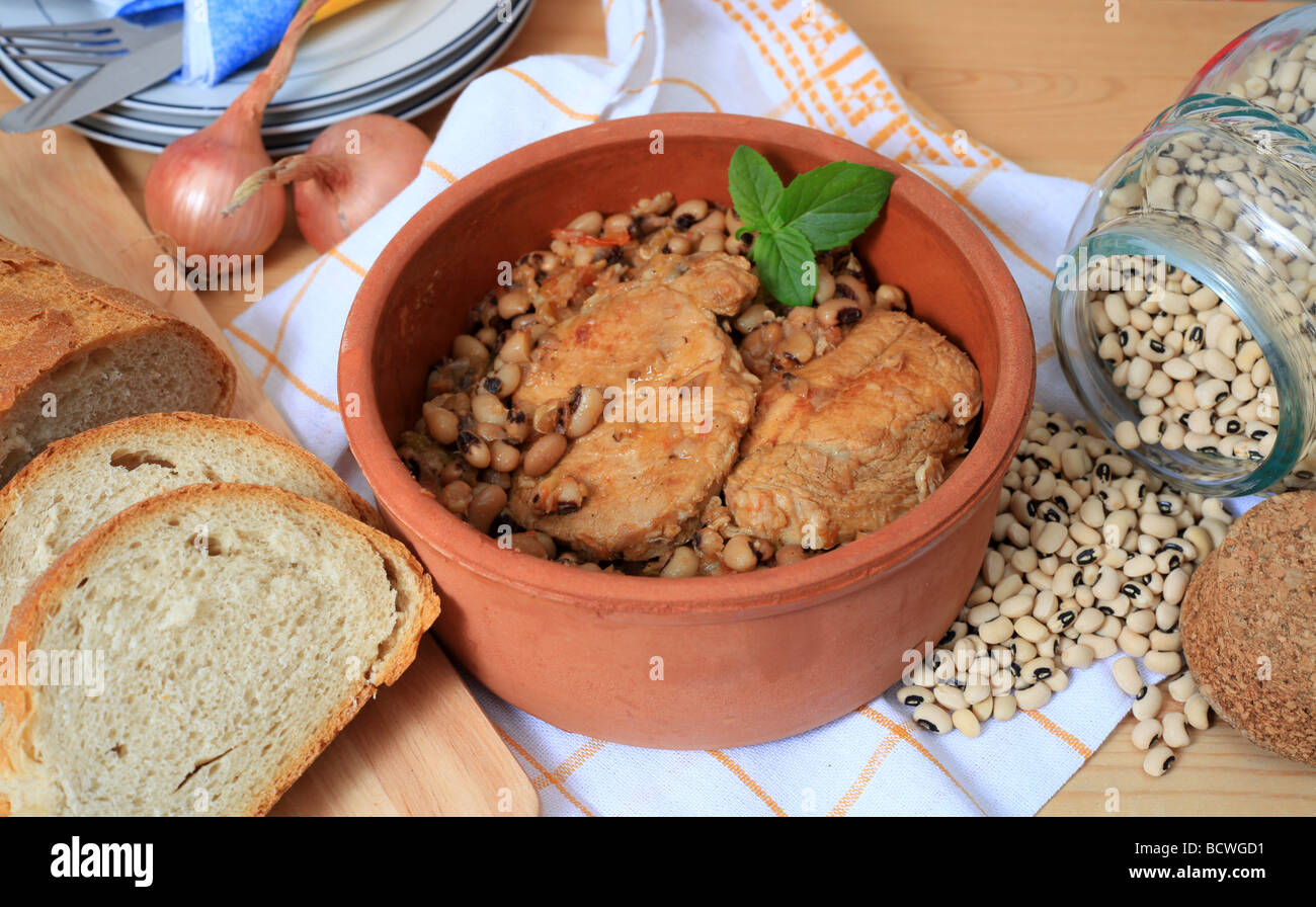 A traditional Greek meal of pork cooked with blackeyed beans Stock