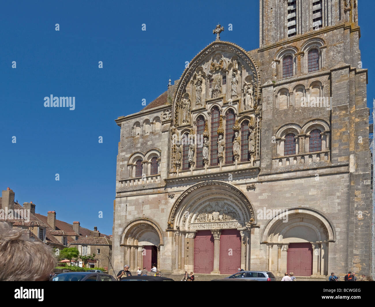 church roman basilica Sainte Marie Madeleine in Vezelay outside the wall with very much sculptures Stock Photo