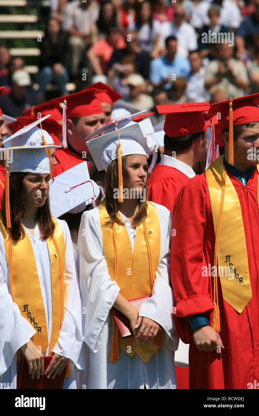 High school graduation ceremony showing honor students from Saugus Massachusetts Stock Photo