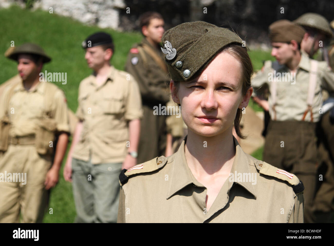 Re-enactment of important second war act - Battle of Monte Cassino. Polish detachment. Annual event in Ogrodzieniec, Poland. Stock Photo