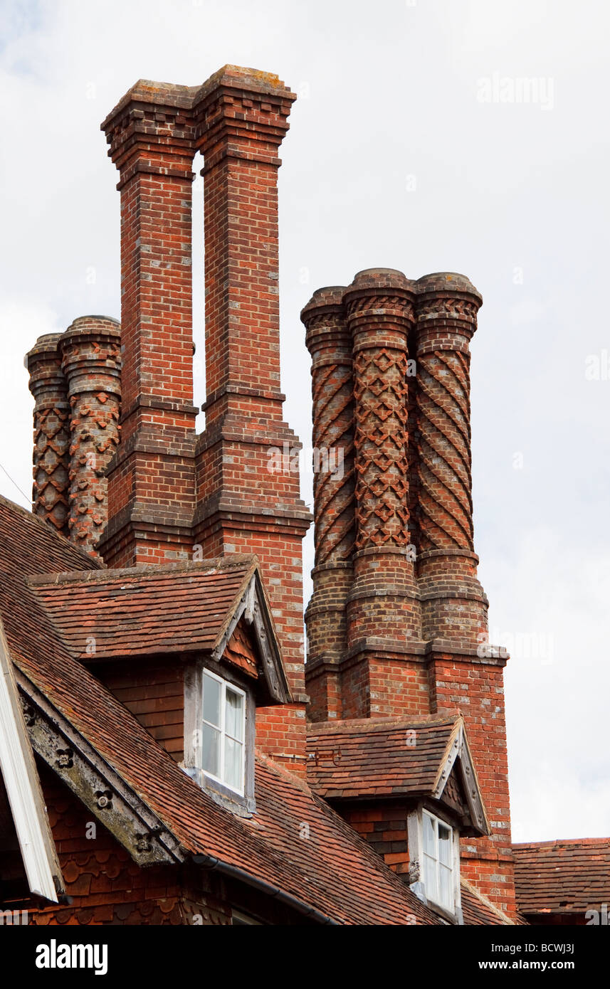 Elizabethan chimneys on houses in Albury surrey england Stock Photo Alamy