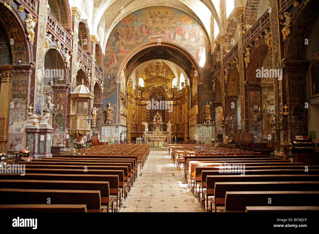 Interior of the baroque NotreDamedesAnges Abbey Church, in Ile sur
