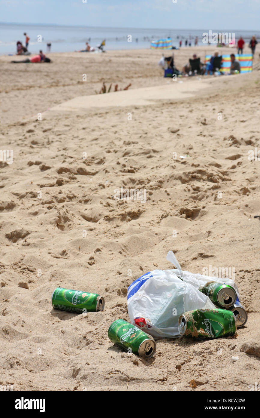 Litter on a Lincolnshire beach. Stock Photo