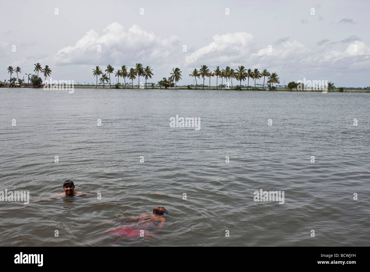 Swimming in backwaters Alleppey Kerala India Stock Photo