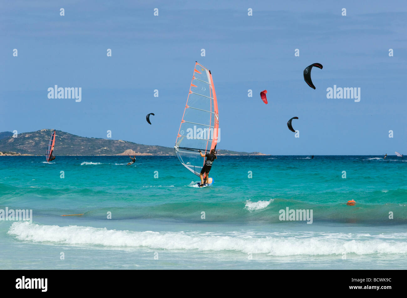 Kitesurfing, windsurfing, San Teodoro, Sardinia, Italy, Europe Stock