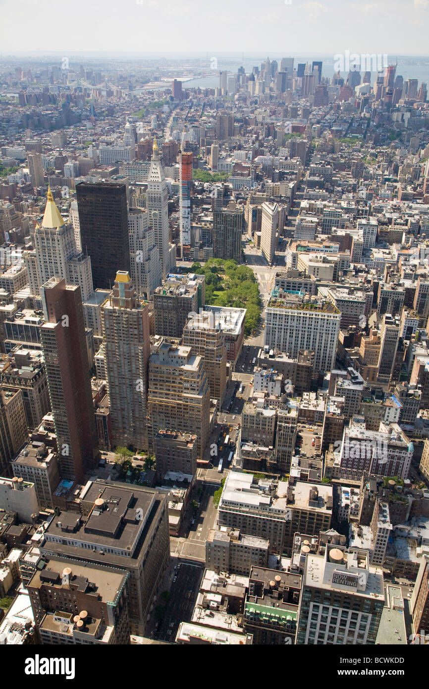 Aerial panoramic view over upper Manhattan from Empire State building