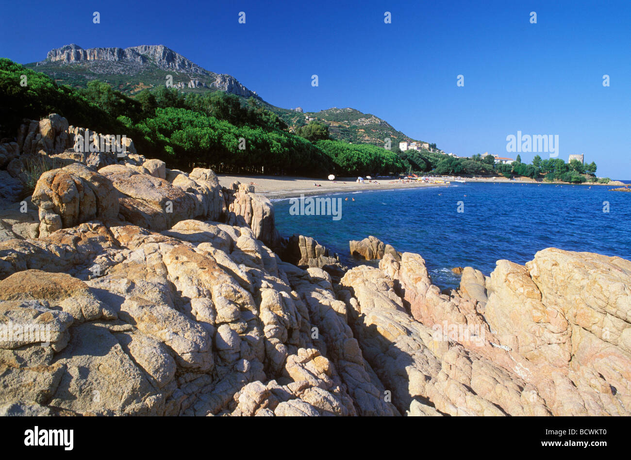Rocky coast, Bay of Santa Maria Navarrese, Sardinia, Italy, Europe Stock Photo