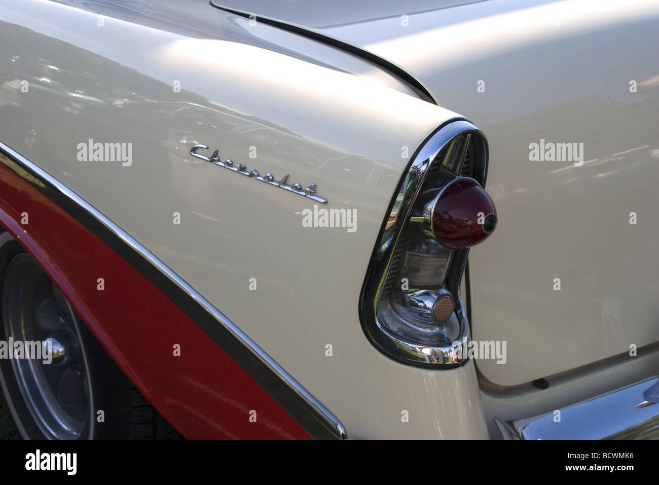 Rear wing and light of classic 1950's Chevrolet car Stock Photo