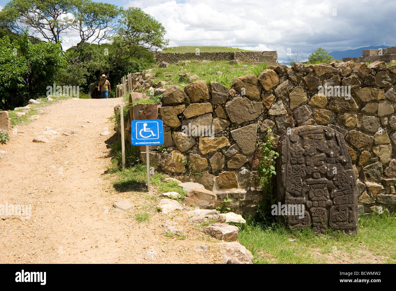 Handicap  Access Monte Alban Ruin Site Oaxaca, Mexico, 500 BC-750 AD the oldest stone city in Mexico, Zapotec builders, Stock Photo