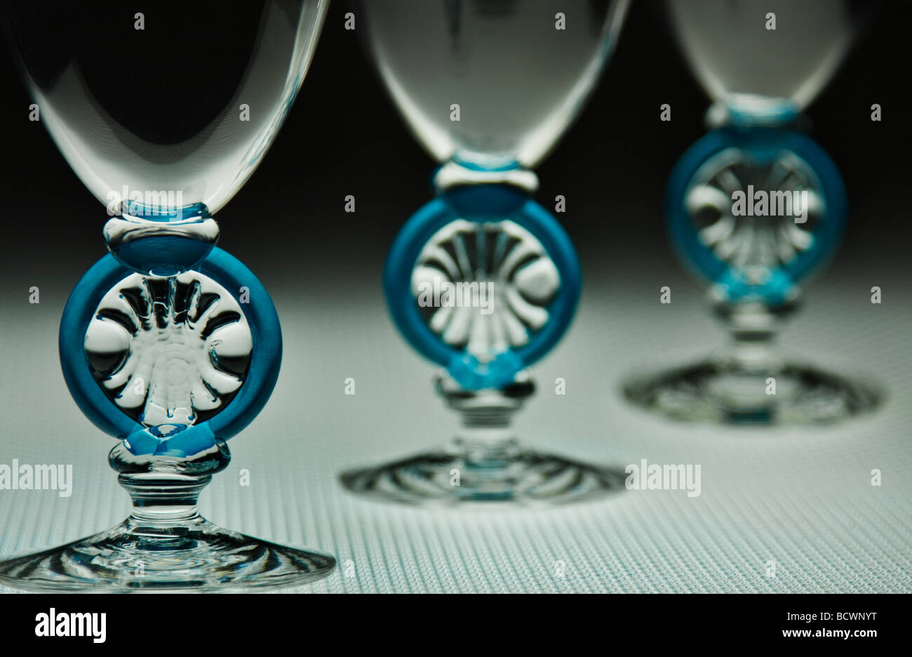Hand blown coloured stemmed wine glasses from the Potter Studio in Cornwall Stock Photo