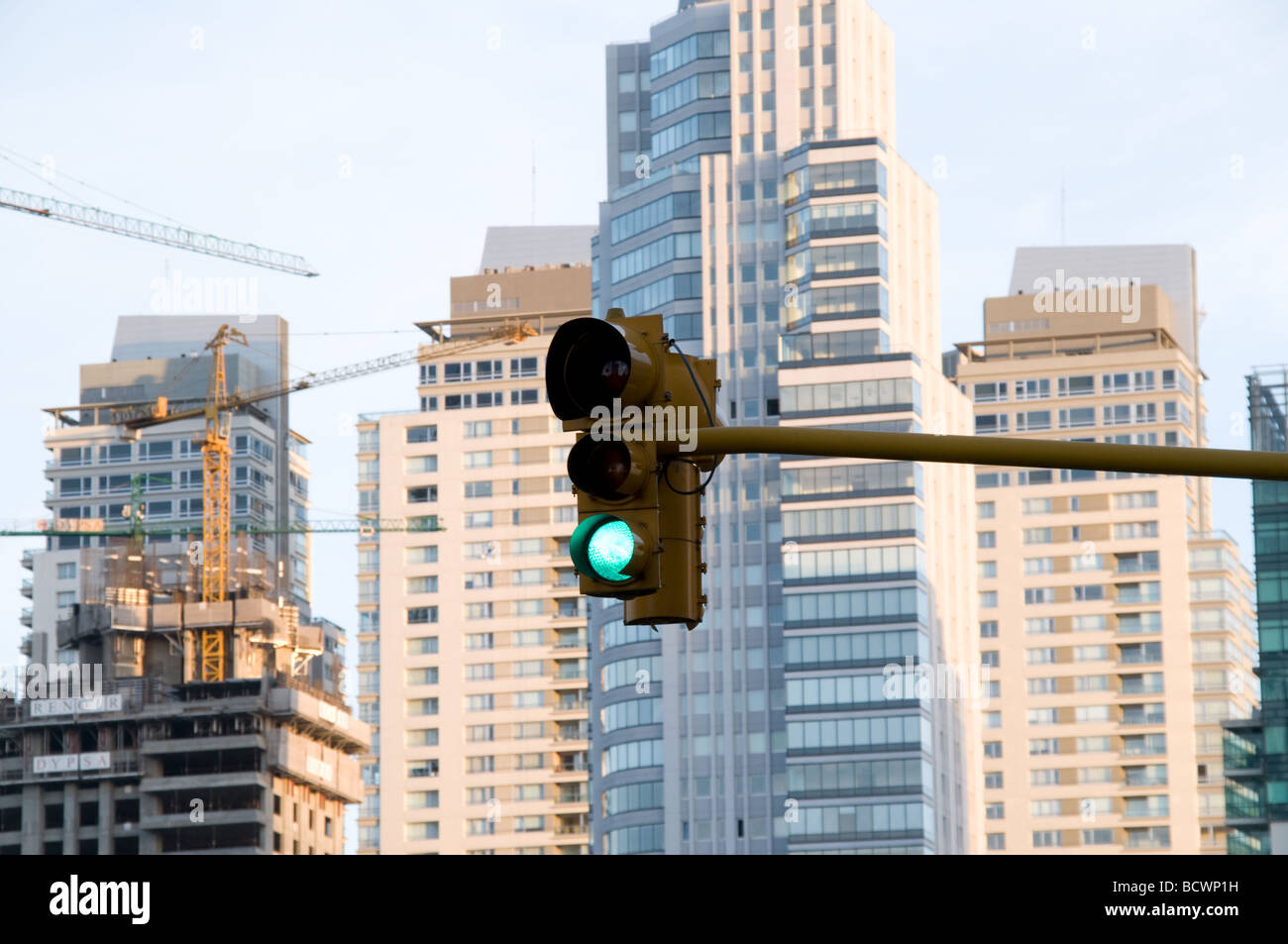 Green traffic light in Buenos Aires, Argentina Stock Photo