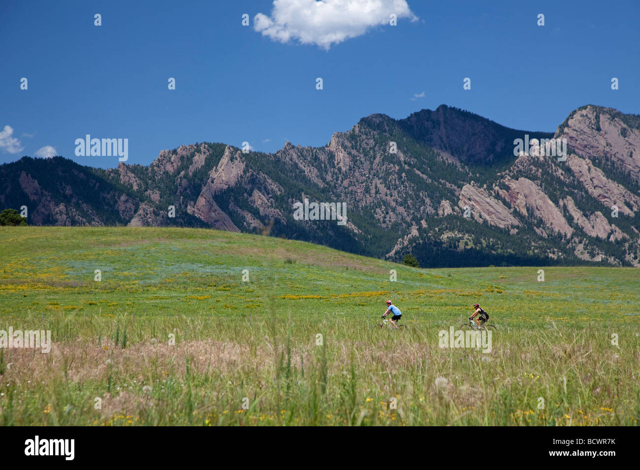 Boulder Colorado Mountain bike riders on a trail in the foothills of