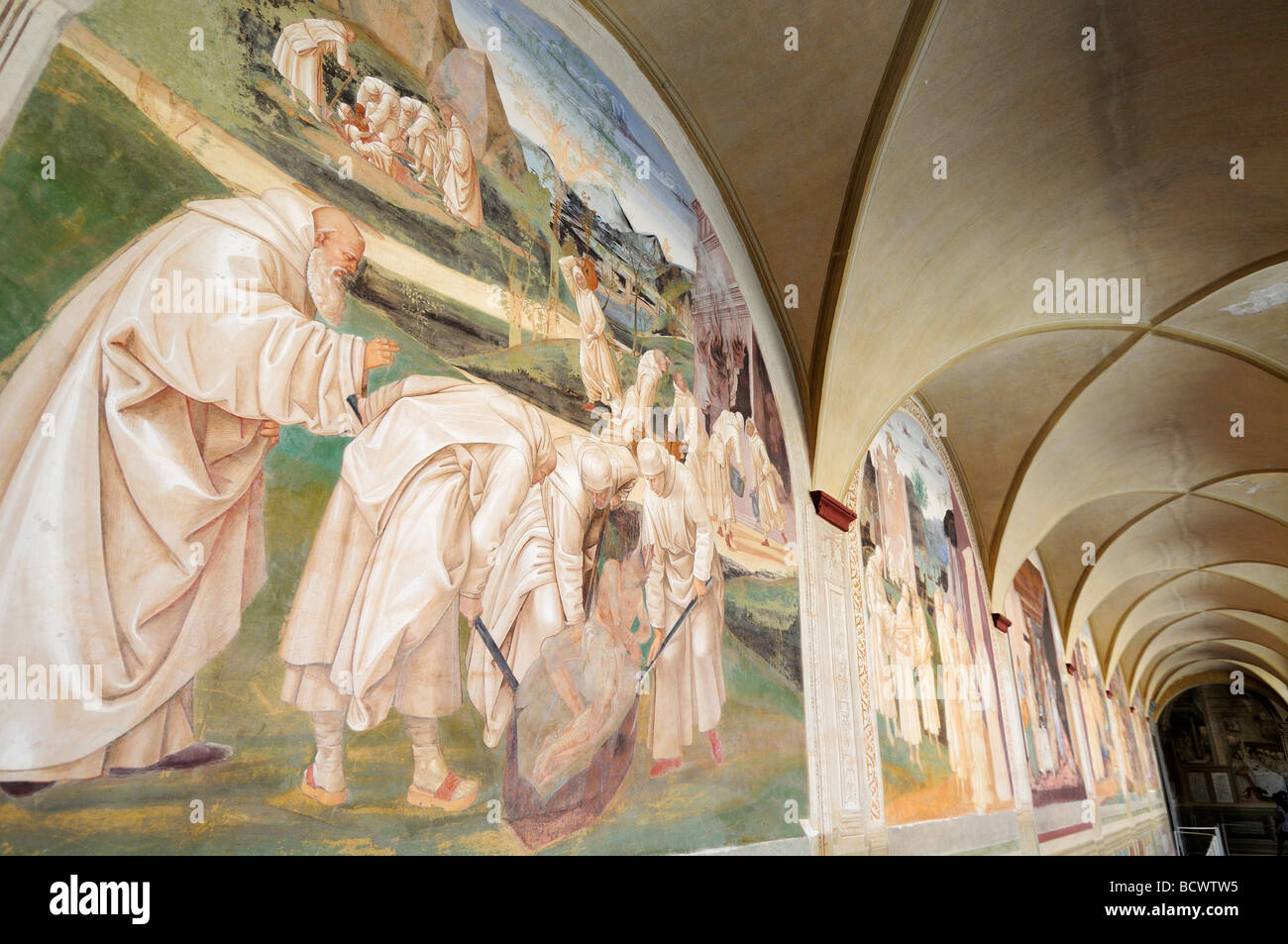 Renaissance frescoes in Monte Oliveto Maggiore monastery, Tuscany, Italy Stock Photo
