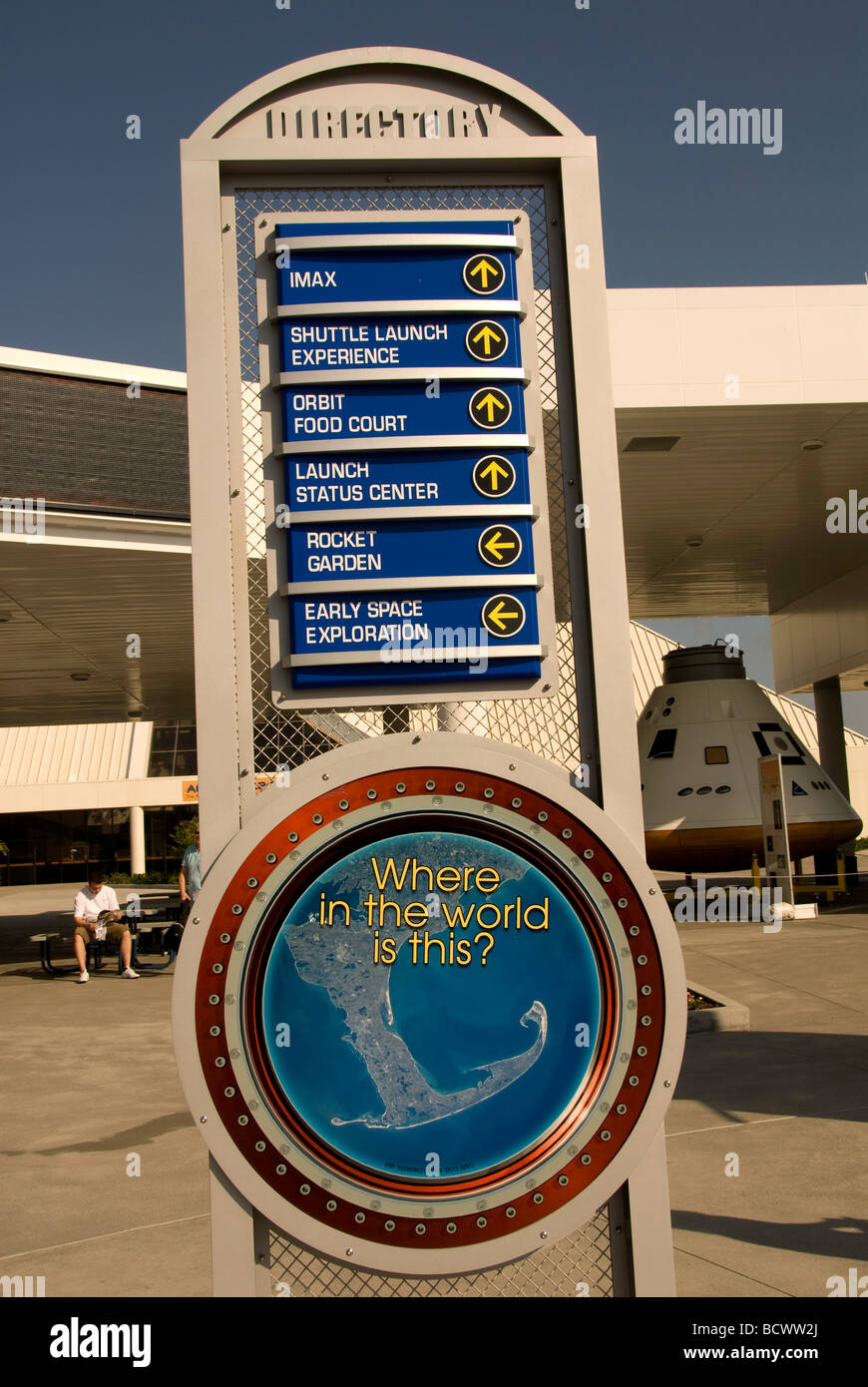 Direction sign Kennedy Space Center Visitors Complex Cape Canaveral Florida Stock Photo