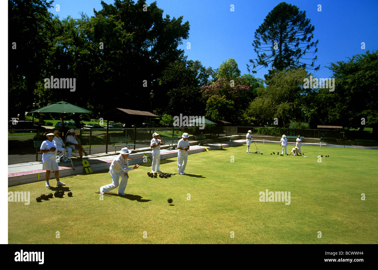 lawn bowling in park Stock Photo Alamy