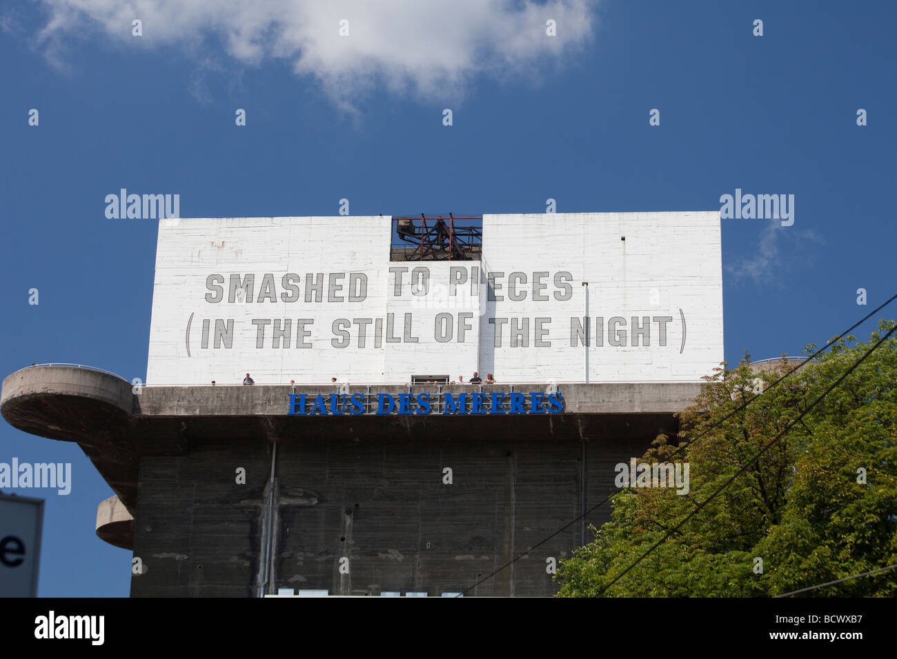 Smashed to pieces (in the still of the night); artwork by Lawrence Weiner on Vienna Aquarium Stock Photo