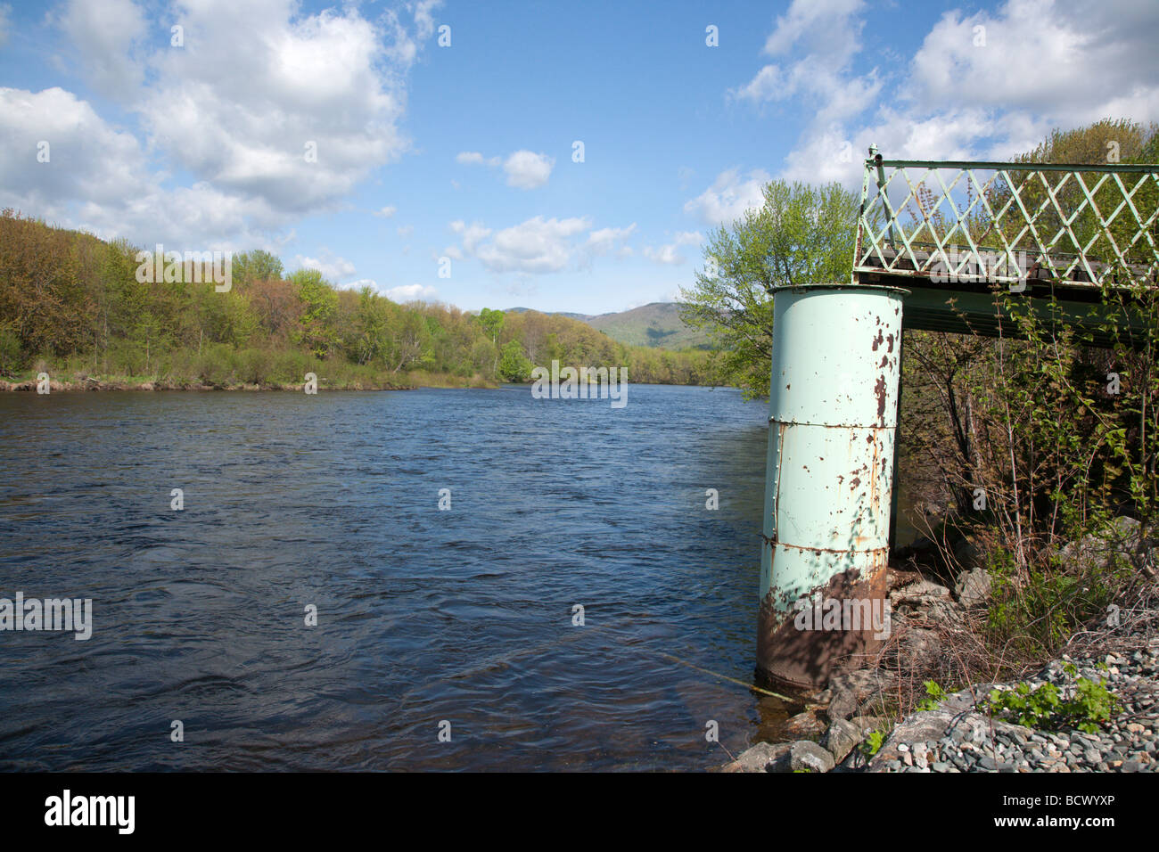 Old Meadows Bridge on the side of the Androscoggin River in Shelburne